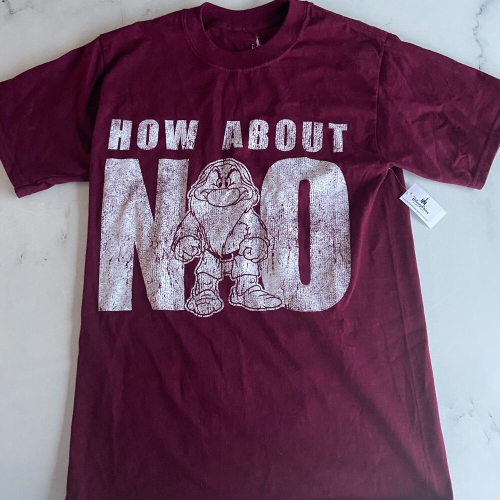 NEW with tags Disney Parks Grumpy Seven Dwarfs How About No Maroon T-shirt Small